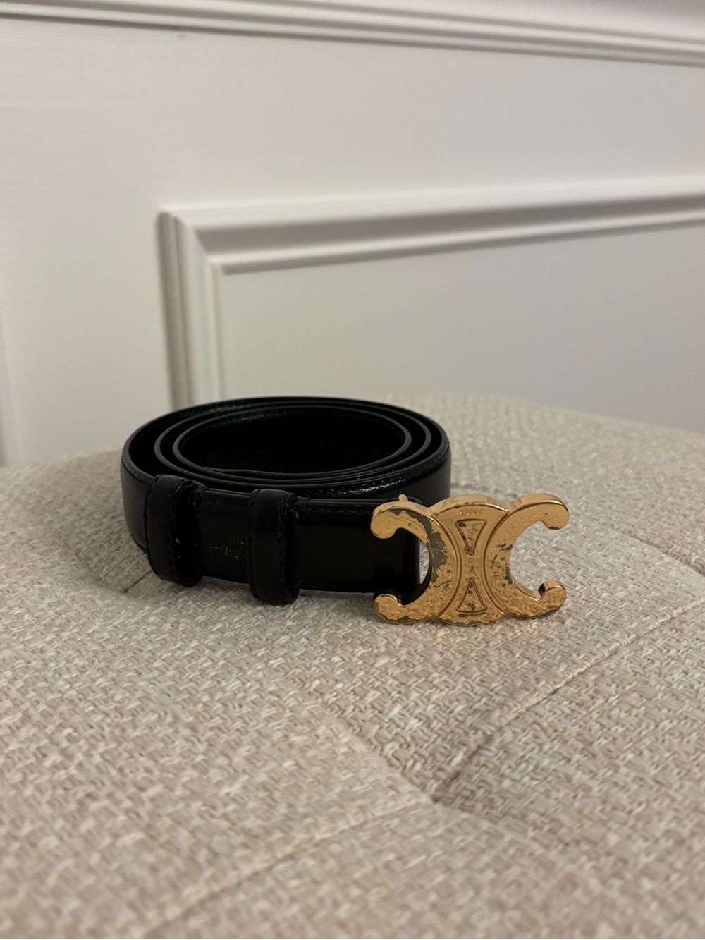 Celine Black Leather Belt with Gold Triomphe Buckle - Picture 3 of 4
